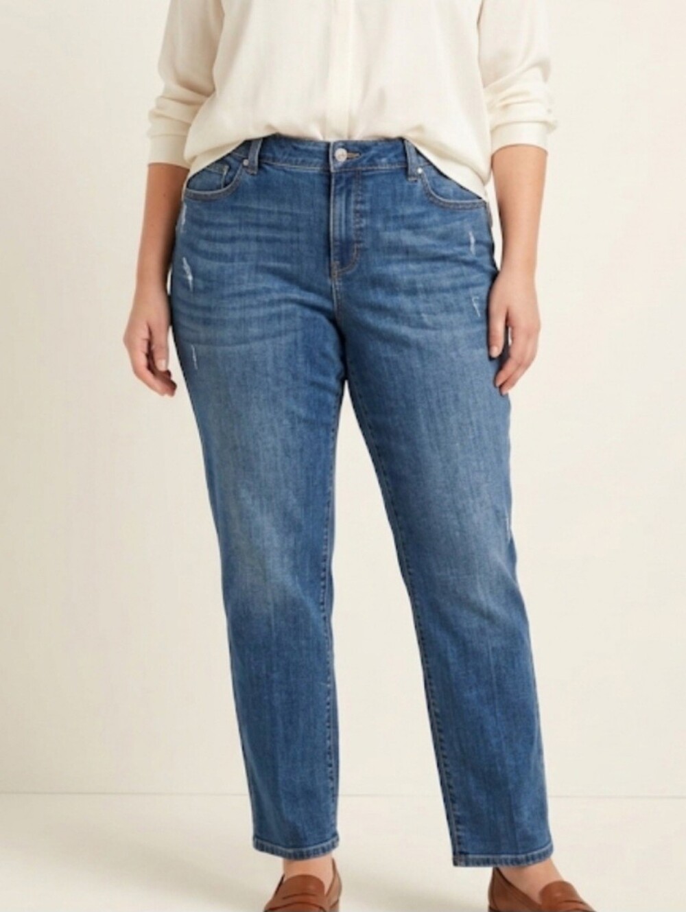 Talbots Medium Wash Distressed Flawless Five Pocket Boyfriend Jeans  Sz 16